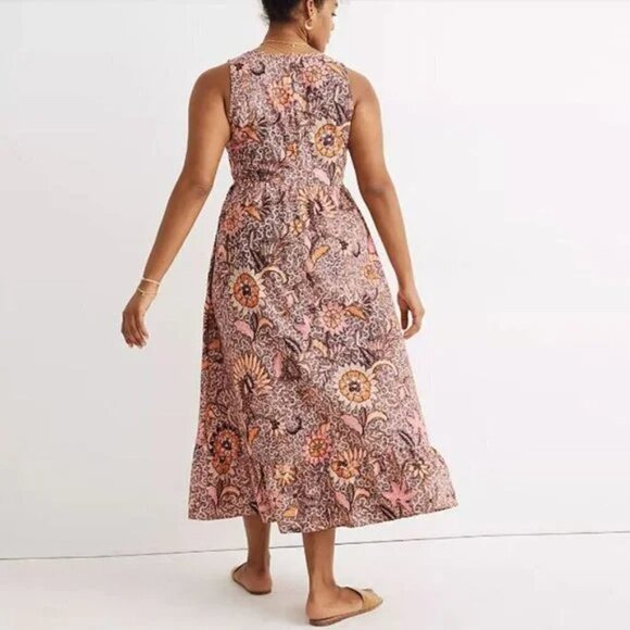 NWT MADEWELL Lace-Up Ruffle-Hem Midi Dress in Bali Blooms - Picture 4 of 13